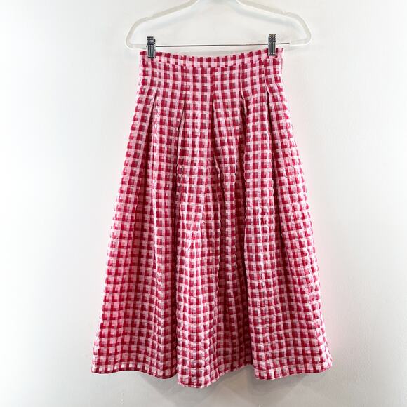 Eva Franco Plaid Full Textured Pleated A-Line Midi Skirt Pink Combo 4 - Picture 4 of 5